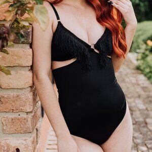 Maison Revolt Satin Fringe Bodysuit - Size S